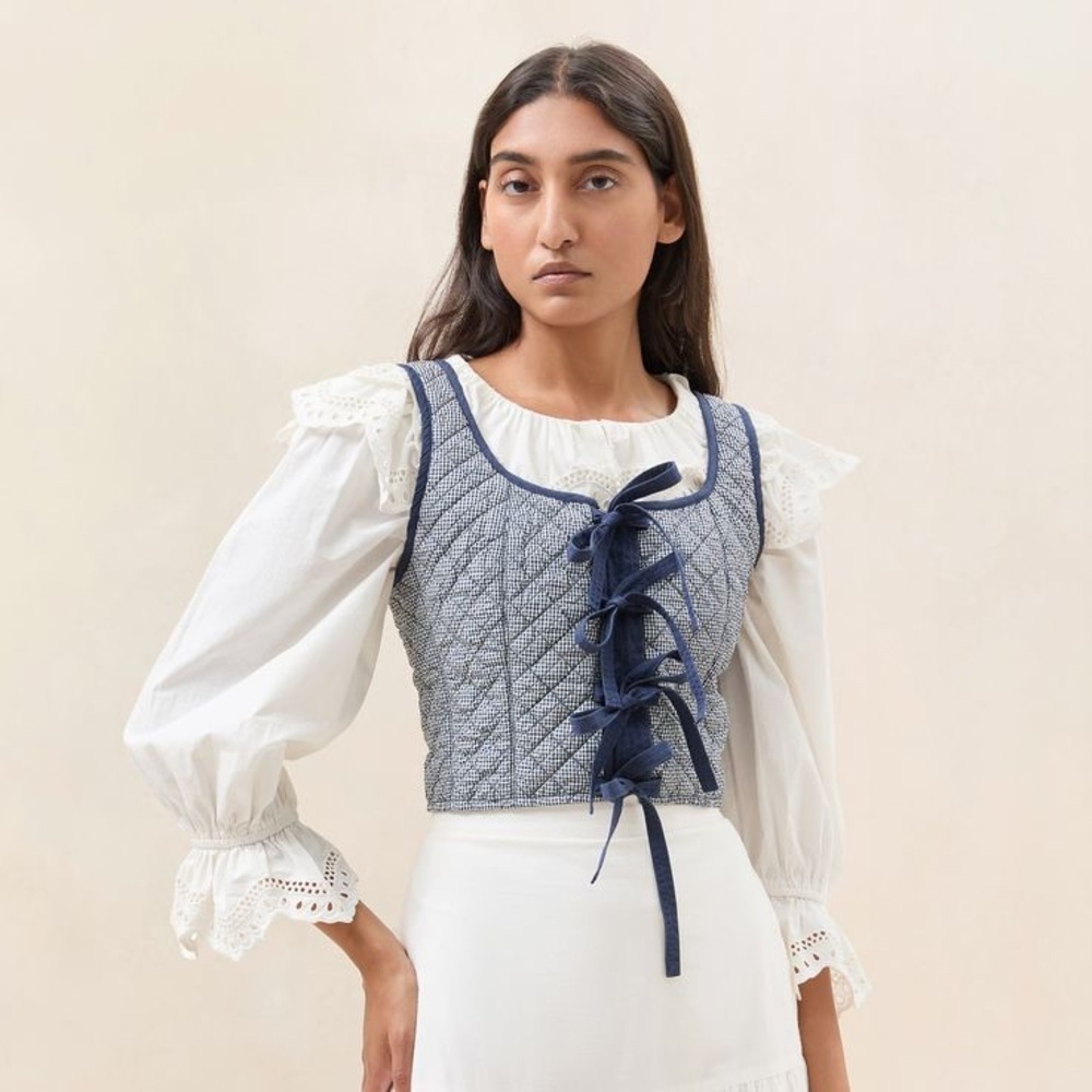Loeffler Randall Callista Blue Vest with Bow Detail